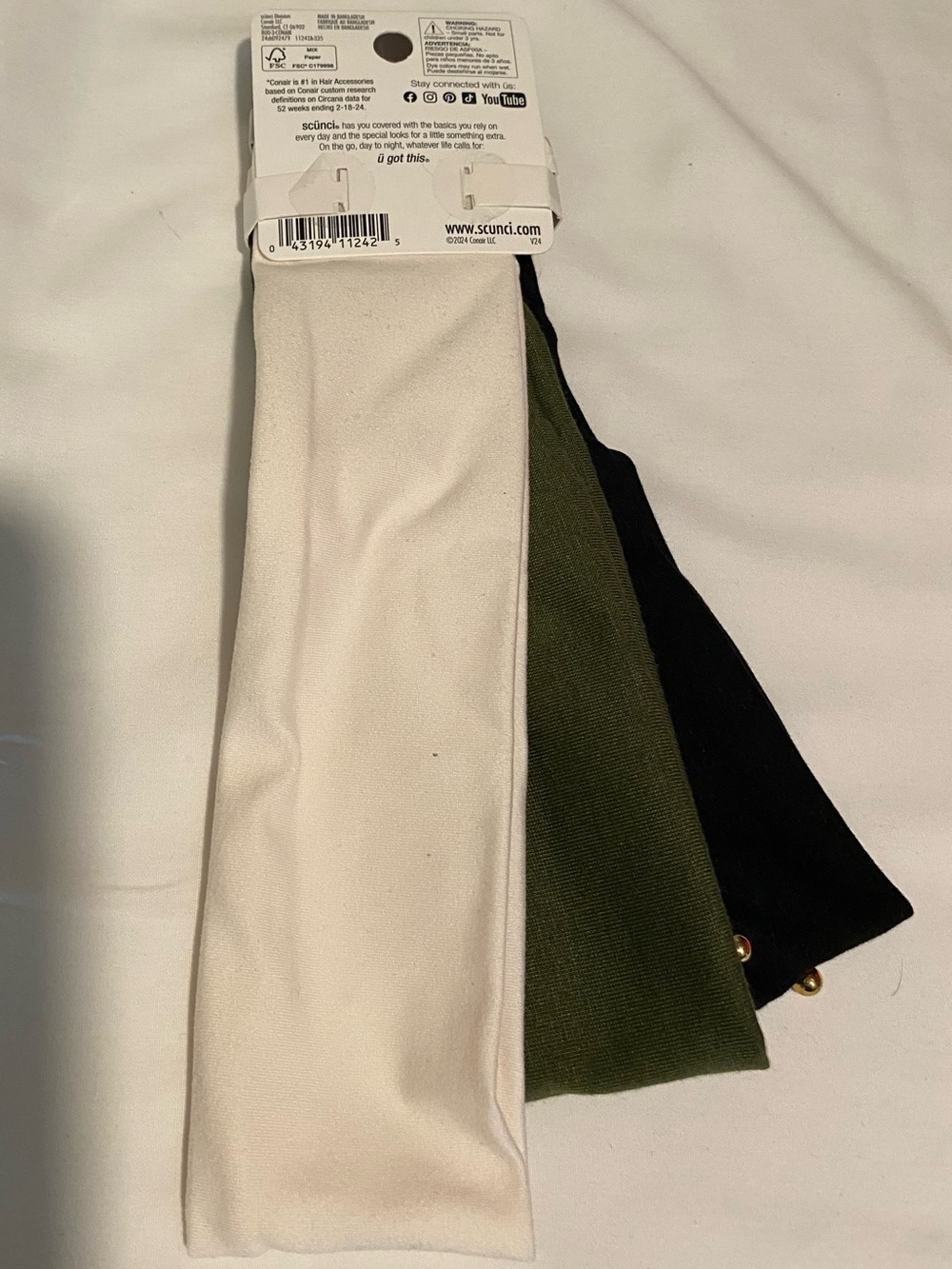 scunci 3-Pack Studded Headwraps in Black, Olive & Cream NEW! - Picture 5 of 5